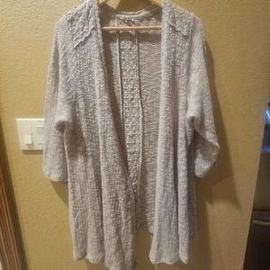 Womens long cardigan sz L, oatmeal lace